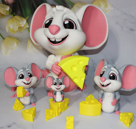 Mouse with Cheese 3D Printed Articulated Figurine - Wonderland 3D Printing 