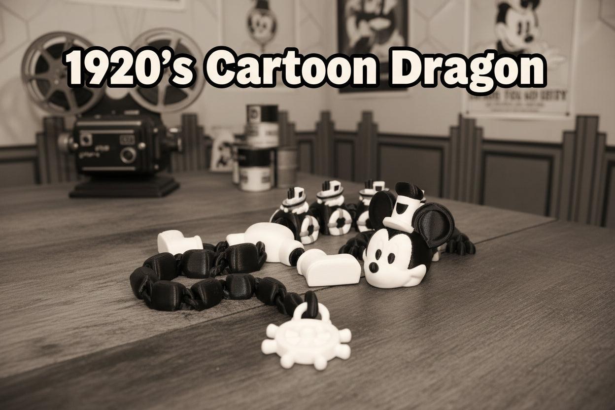 1920's Cartoon Dragon 3D Printed Articulated Figurine - Wonderland 3D Printing 