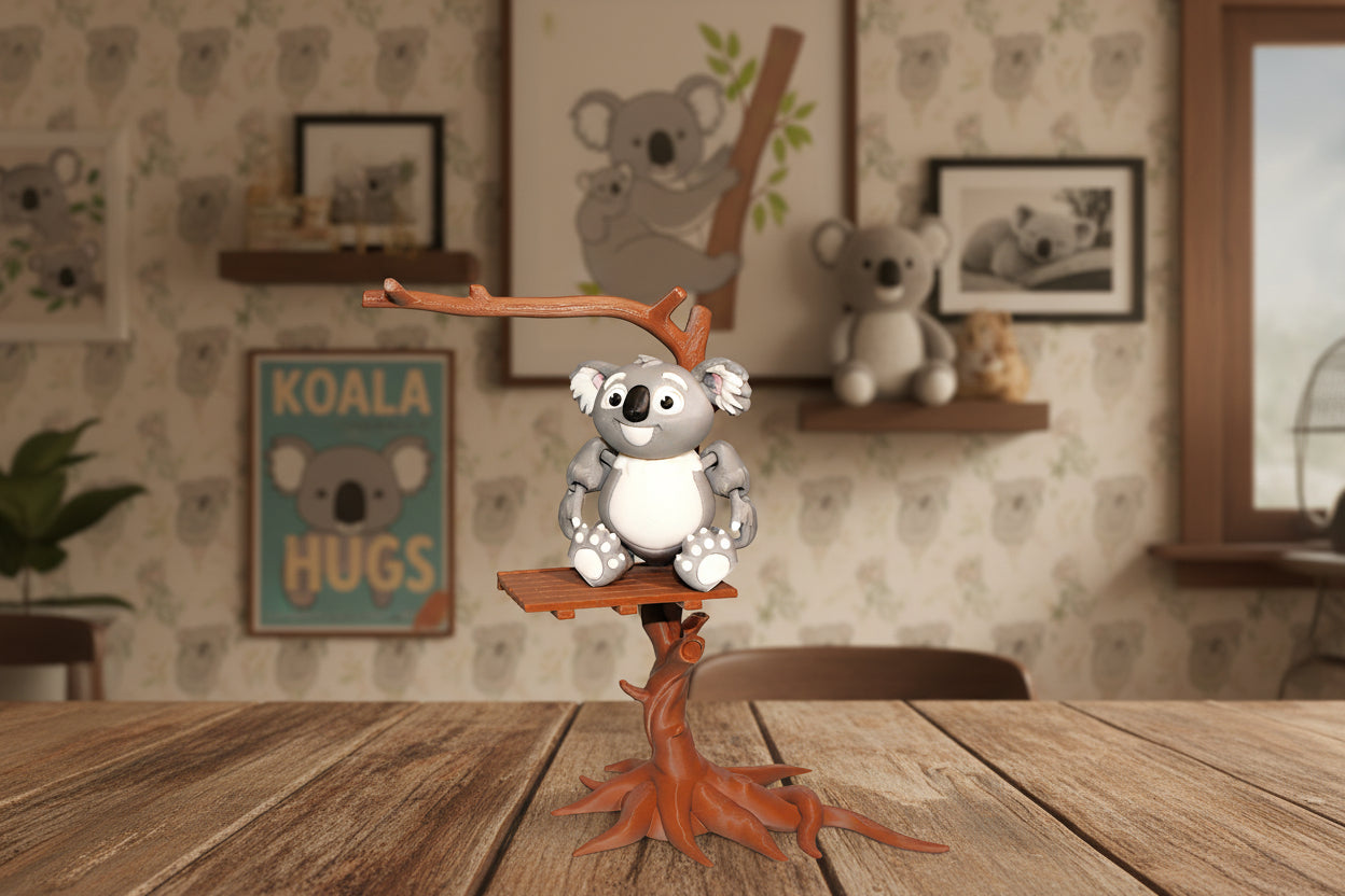 Koala with Tree Options 3D Printed Articulated Figurine - Wonderland 3D Printing 