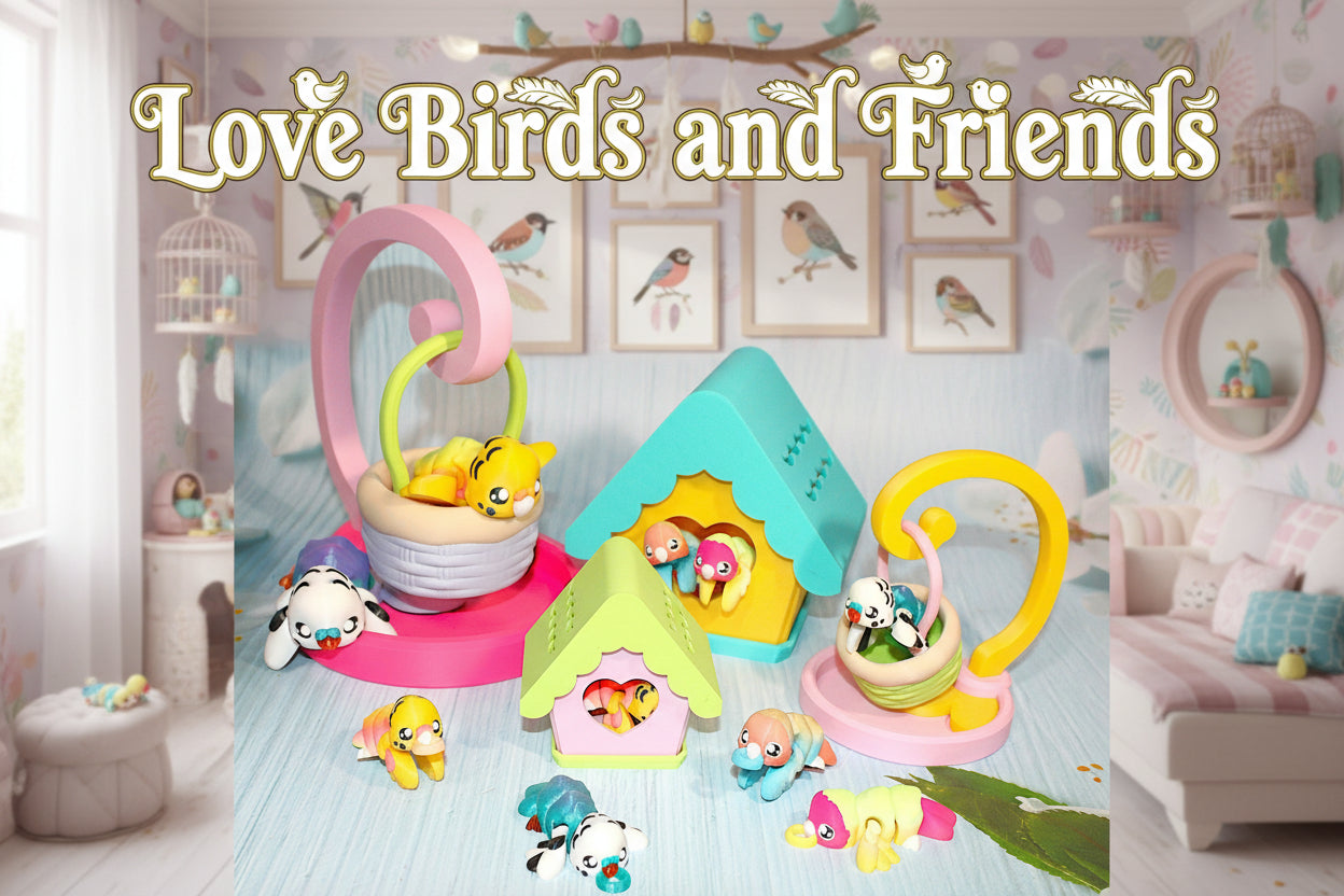 Love Birds and Friends with Swinging Basket or House Options-3d printed - Wonderland 3D Printing 