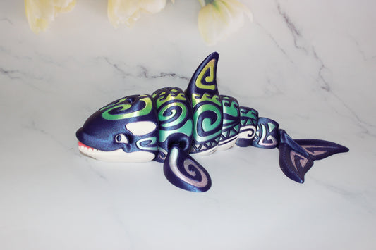Tattooed Orca 3D Printed Articulated Flexi Fidget - Wonderland 3D Printing 