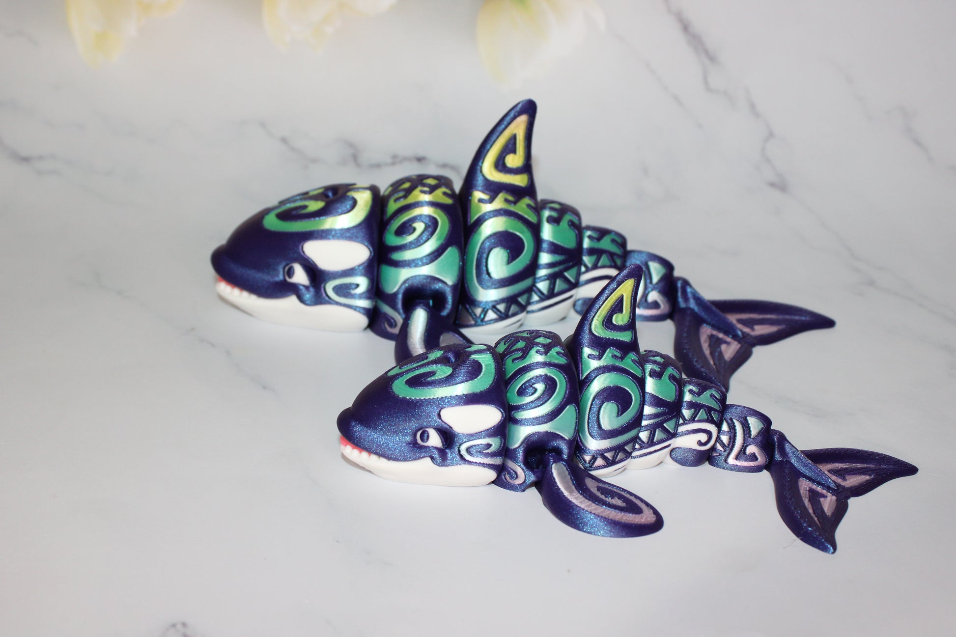 Tattooed Orca 3D Printed Articulated Flexi Fidget - Wonderland 3D Printing 
