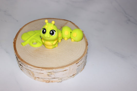 Caterpillar with Leaf or Keychain options 3D Printed Articulated Flexi Fidget