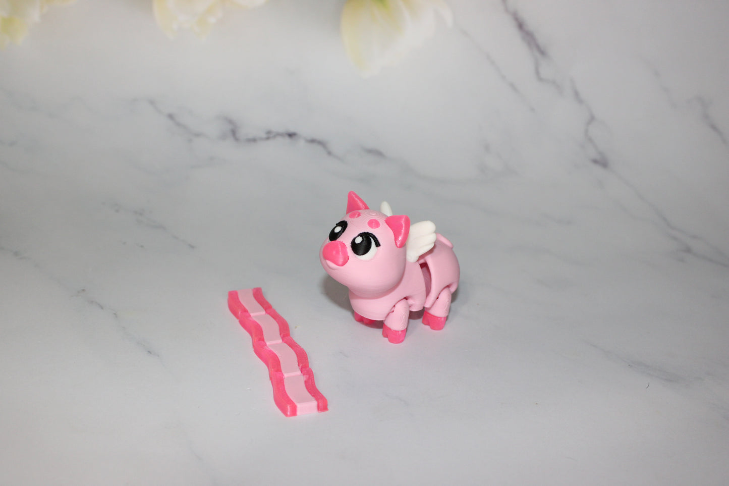 Angel Pig or Pig and Bacon with Keychain options 2.5 inches 3D Printed Articulated Flexi Fidget