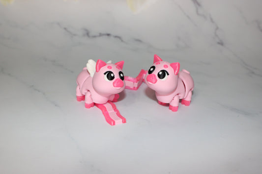 Angel Pig or Pig and Bacon with Keychain options 2.5 inches 3D Printed Articulated Flexi Fidget