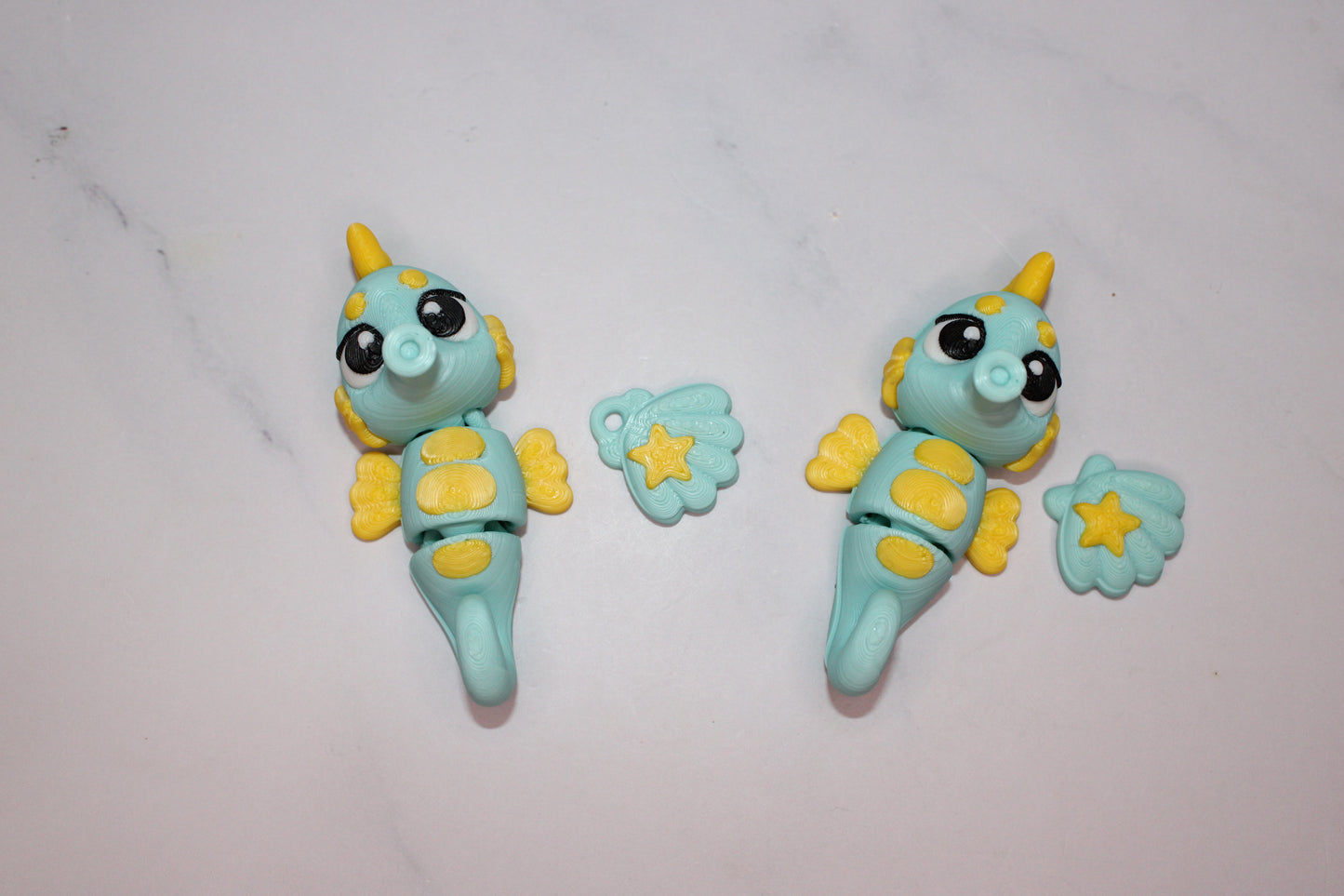 Seahorse and Shell with Keychain options 2.5 inches 3D Printed Articulated Flexi Fidget