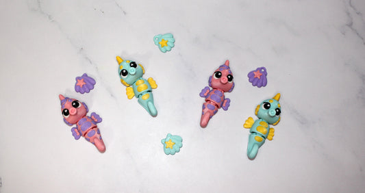 Seahorse and Shell with Keychain options 2.5 inches 3D Printed Articulated Flexi Fidget