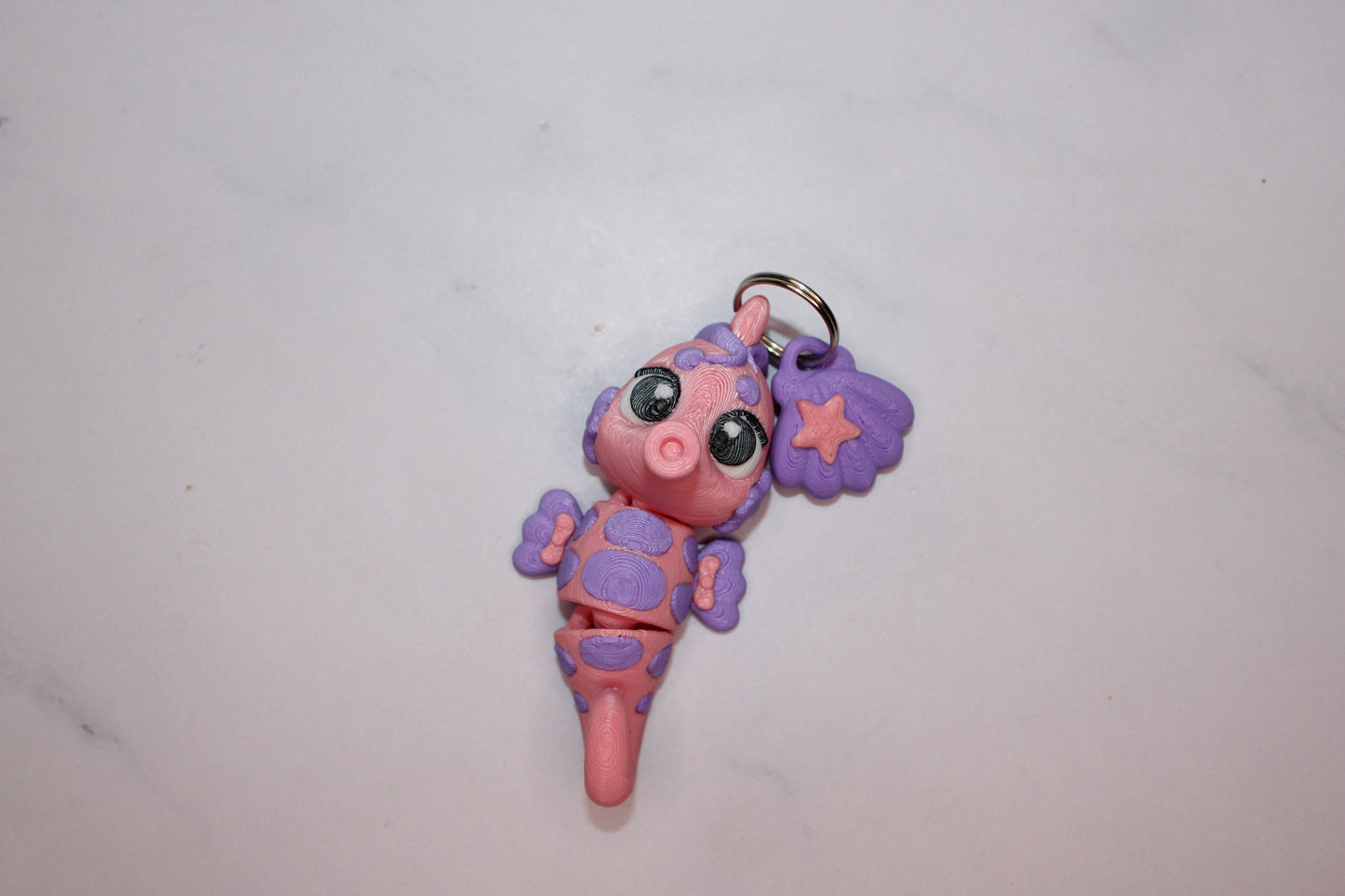 Seahorse and Shell with Keychain options 2.5 inches 3D Printed Articulated Flexi Fidget