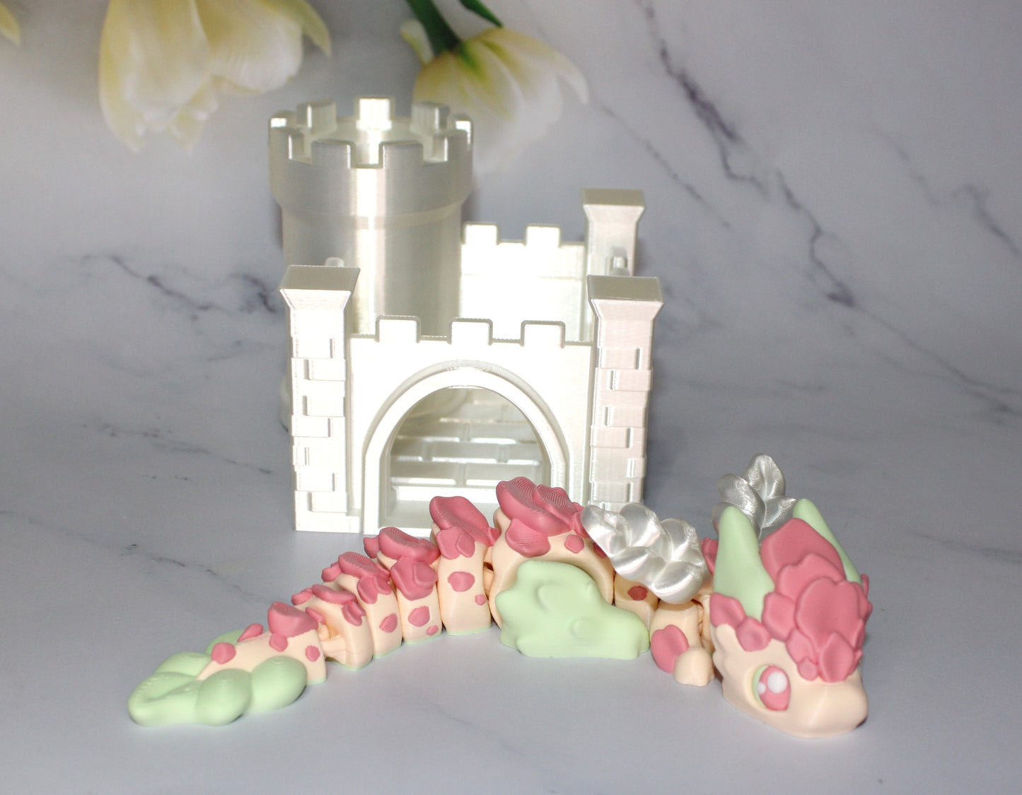 Sakura Dragon with Tower Options Articulated 8.5 inches -3d Printed Figurine