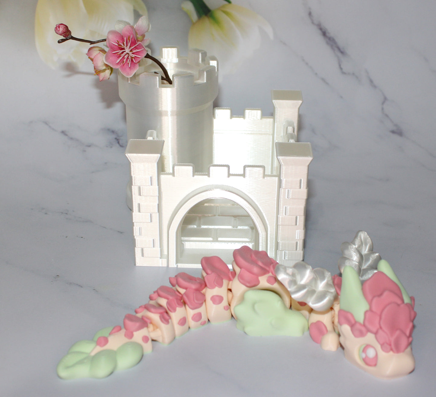 Sakura Dragon with Tower Options Articulated 8.5 inches -3d Printed Figurine