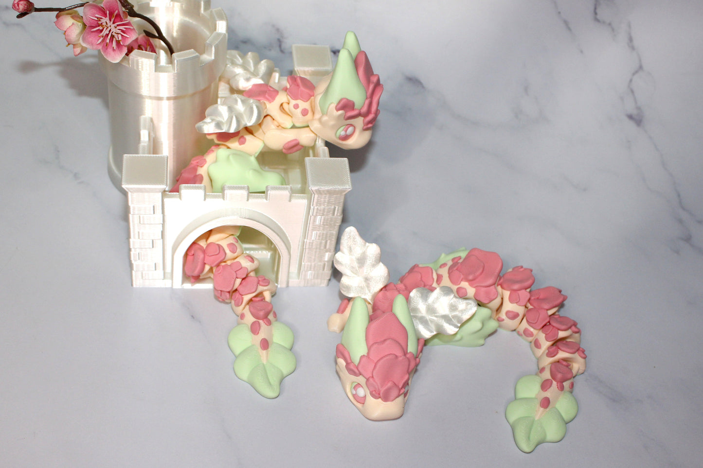 Sakura Dragon with Tower Options Articulated 8.5 inches -3d Printed Figurine