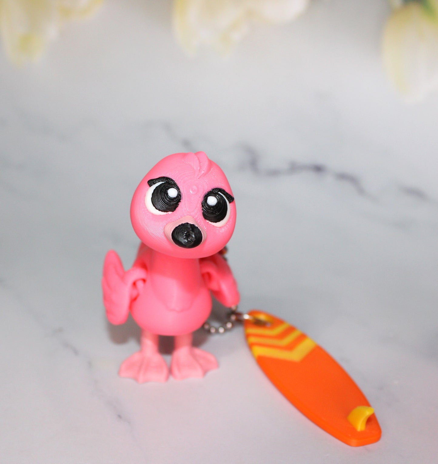 Flamingo and Surfboard with Keychain options 2.5 inches 3D Printed Articulated Flexi Fidget