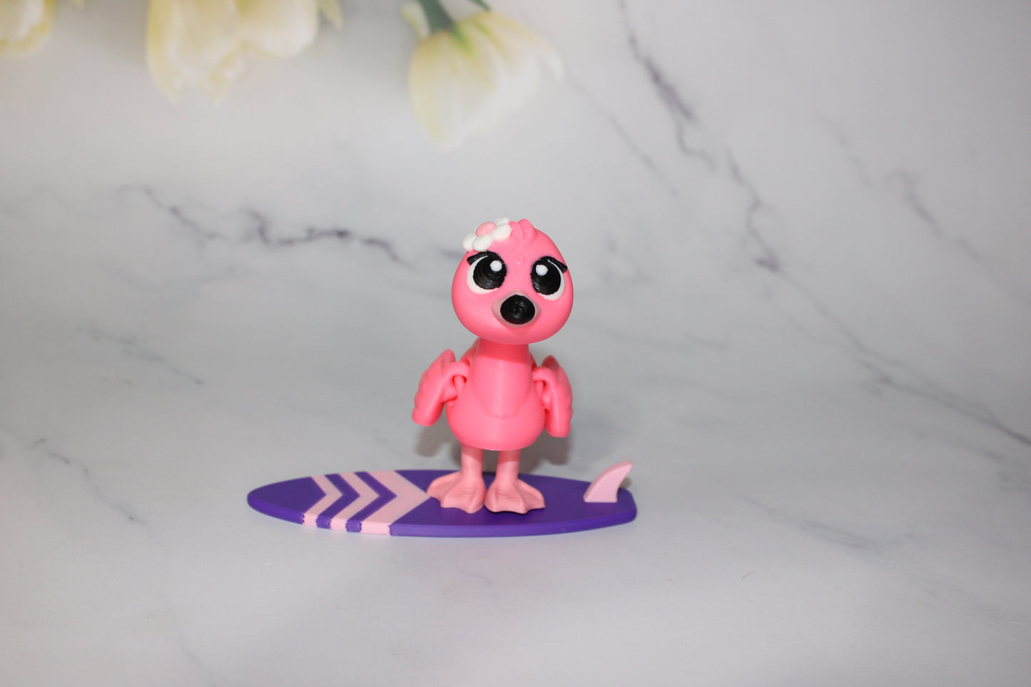 Flamingo and Surfboard with Keychain options 2.5 inches 3D Printed Articulated Flexi Fidget