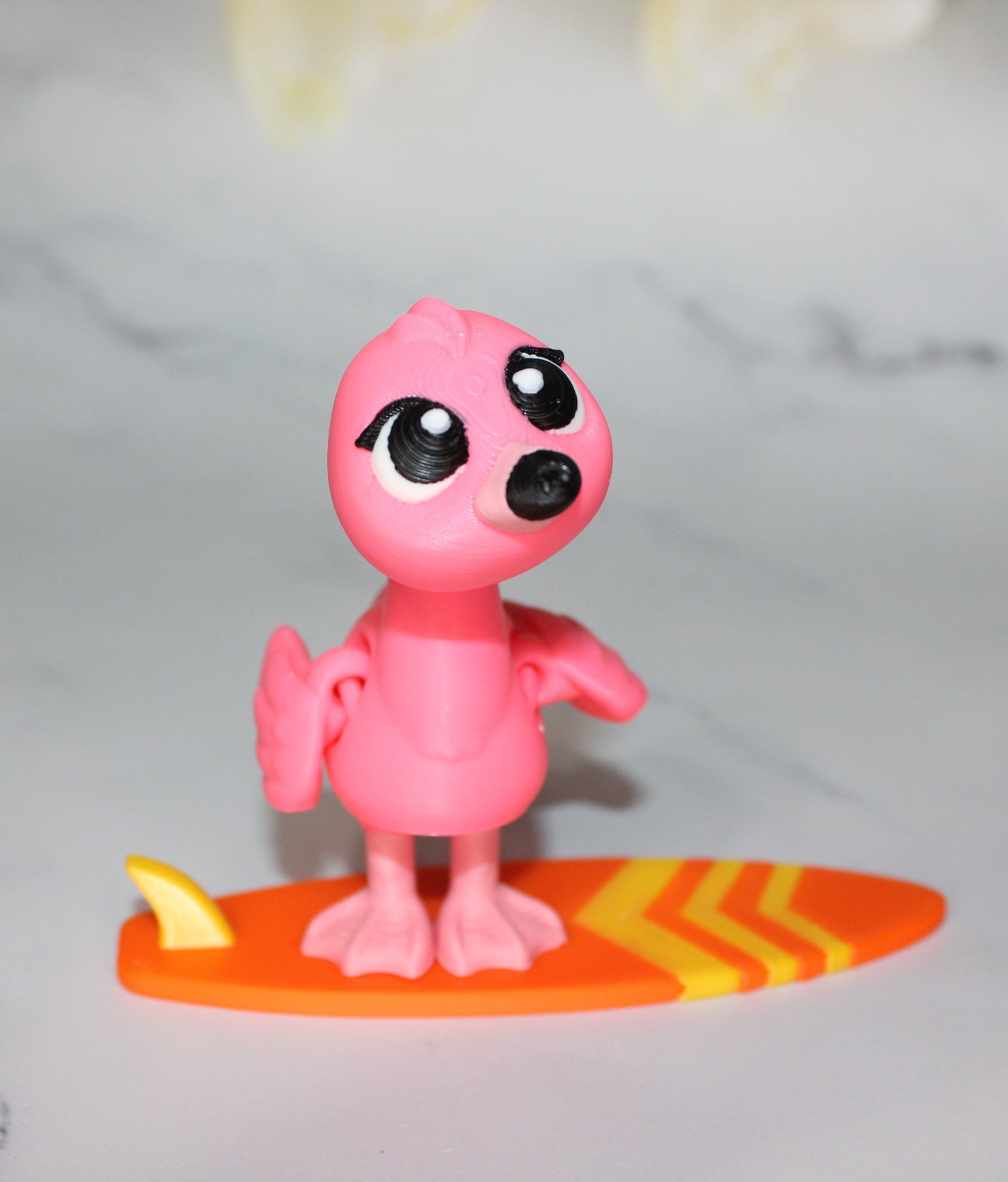 Flamingo and Surfboard with Keychain options 2.5 inches 3D Printed Articulated Flexi Fidget