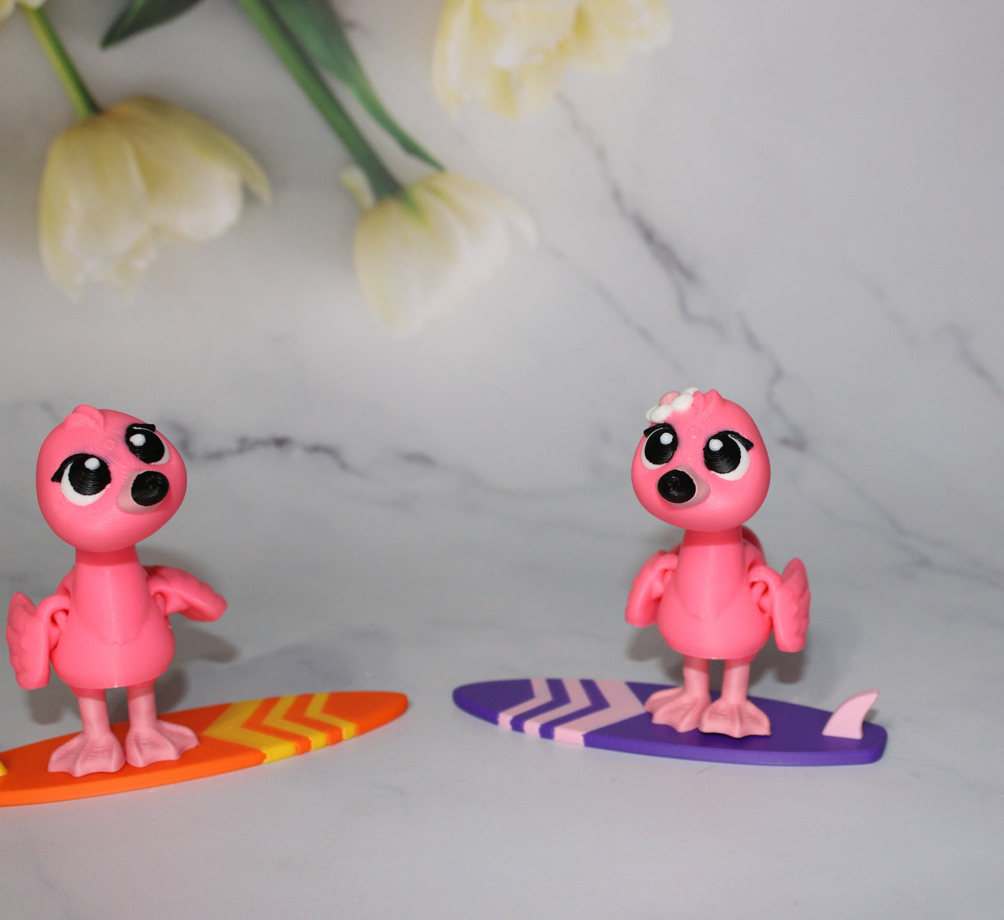 Flamingo and Surfboard with Keychain options 2.5 inches 3D Printed Articulated Flexi Fidget