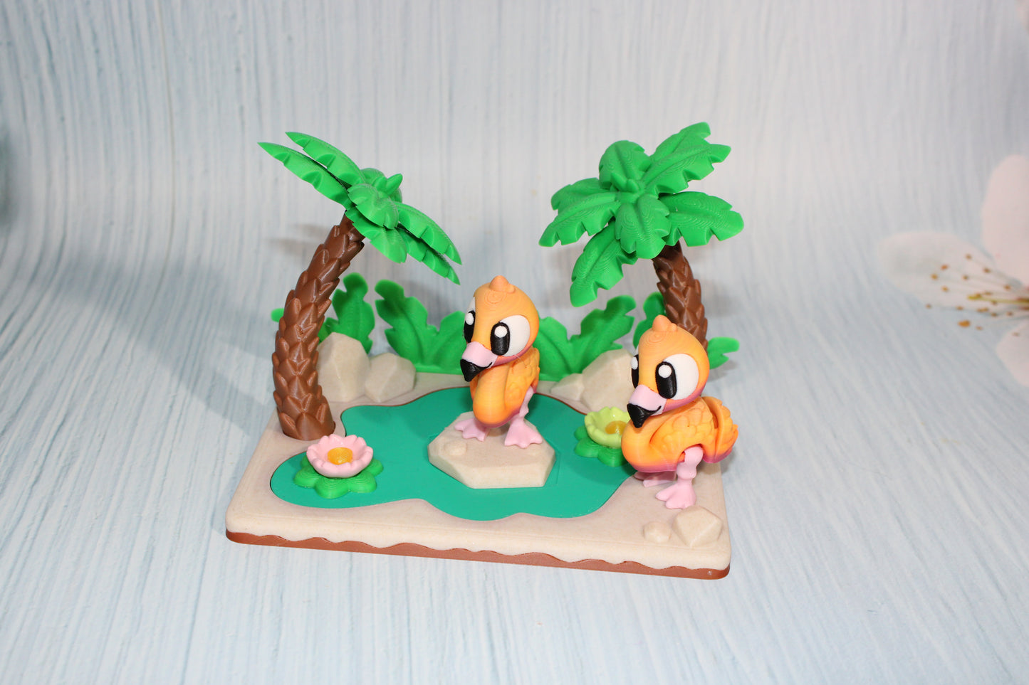 Flexi Flamingo and Mini Lagoon Showcase-3D Printed Flexi Fidget- Comes with 2 Flamingos - Wonderland 3D Printing 