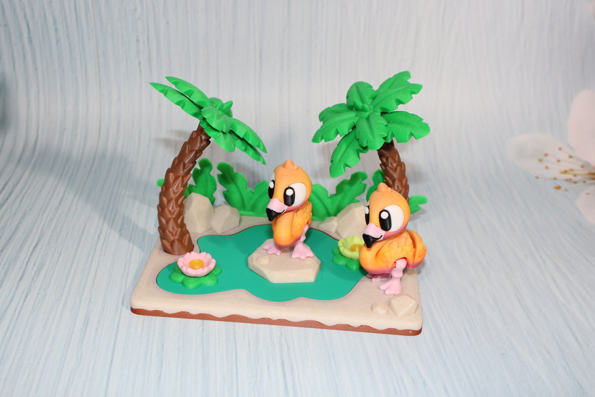 Flexi Flamingo and Mini Lagoon Showcase-3D Printed Flexi Fidget- Comes with 2 Flamingos - Wonderland 3D Printing 