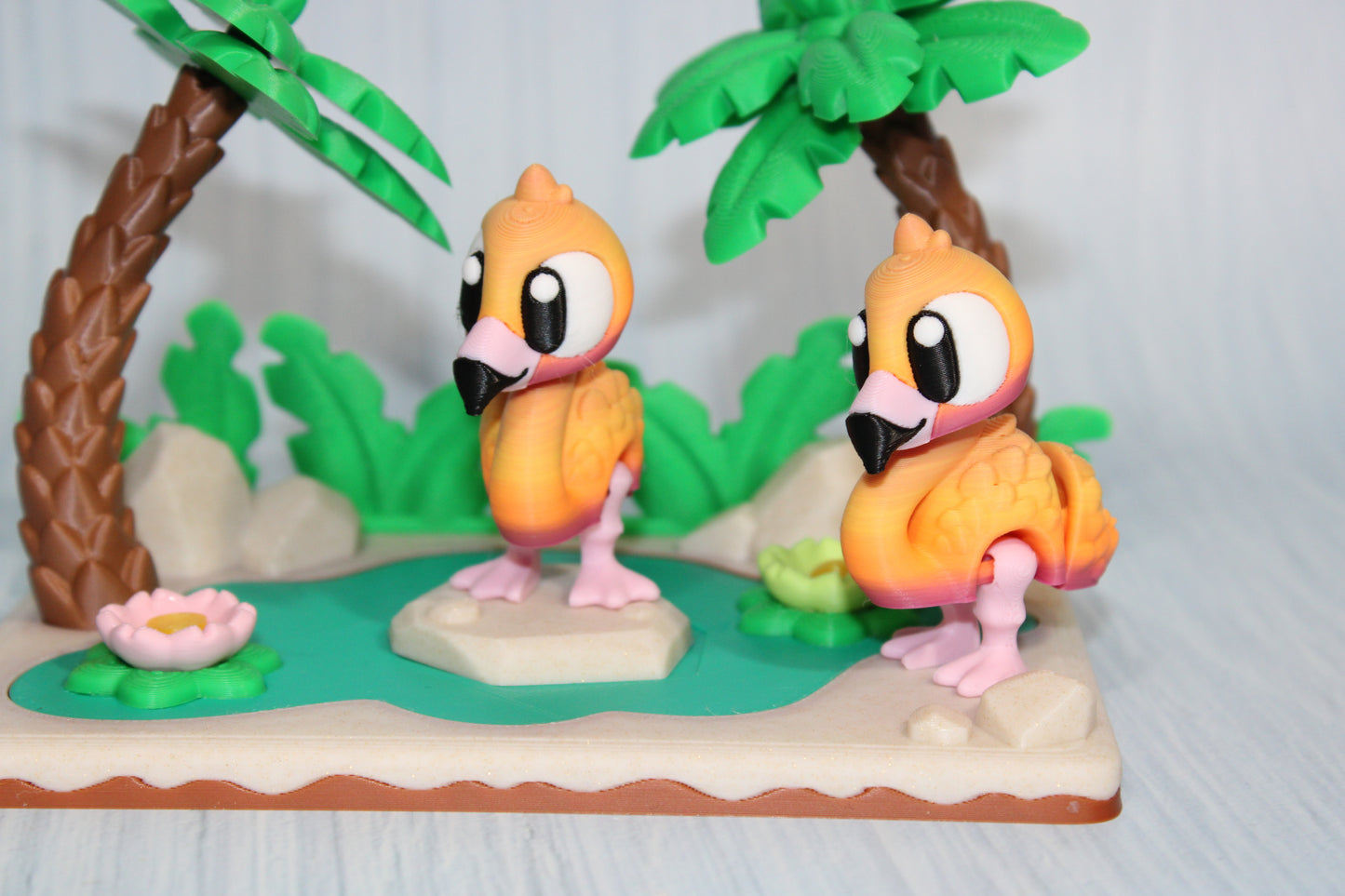 Flexi Flamingo and Mini Lagoon Showcase-3D Printed Flexi Fidget- Comes with 2 Flamingos - Wonderland 3D Printing 