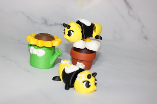 Flower Bee 4 Piece Set 2 inches 3D Printed Articulated Flexi Fidget