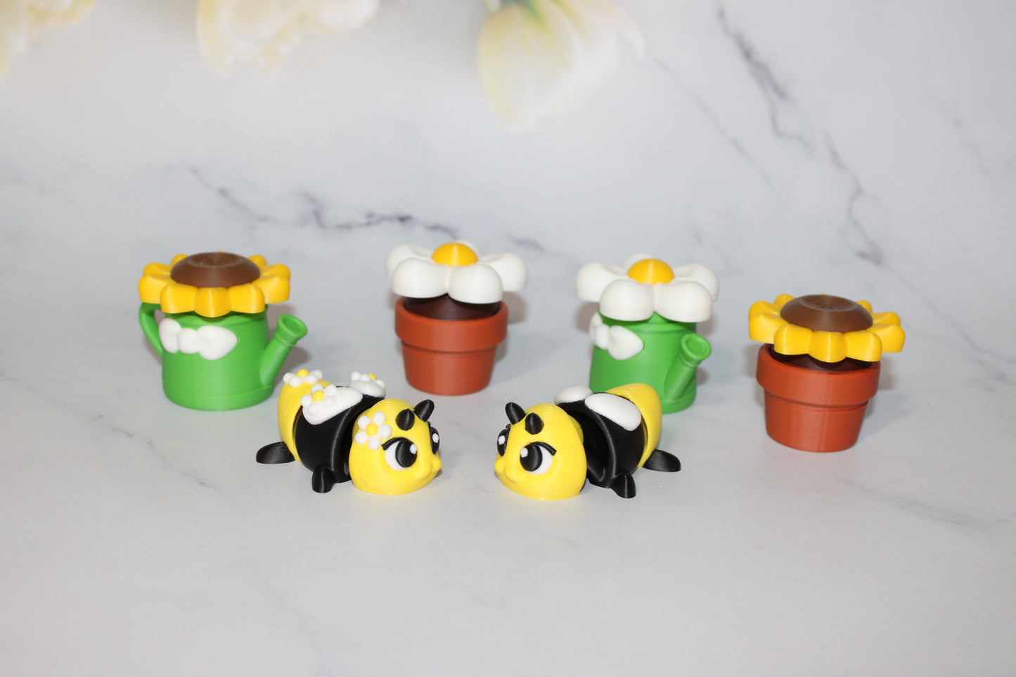 Flower Bee 4 Piece Set 2 inches 3D Printed Articulated Flexi Fidget