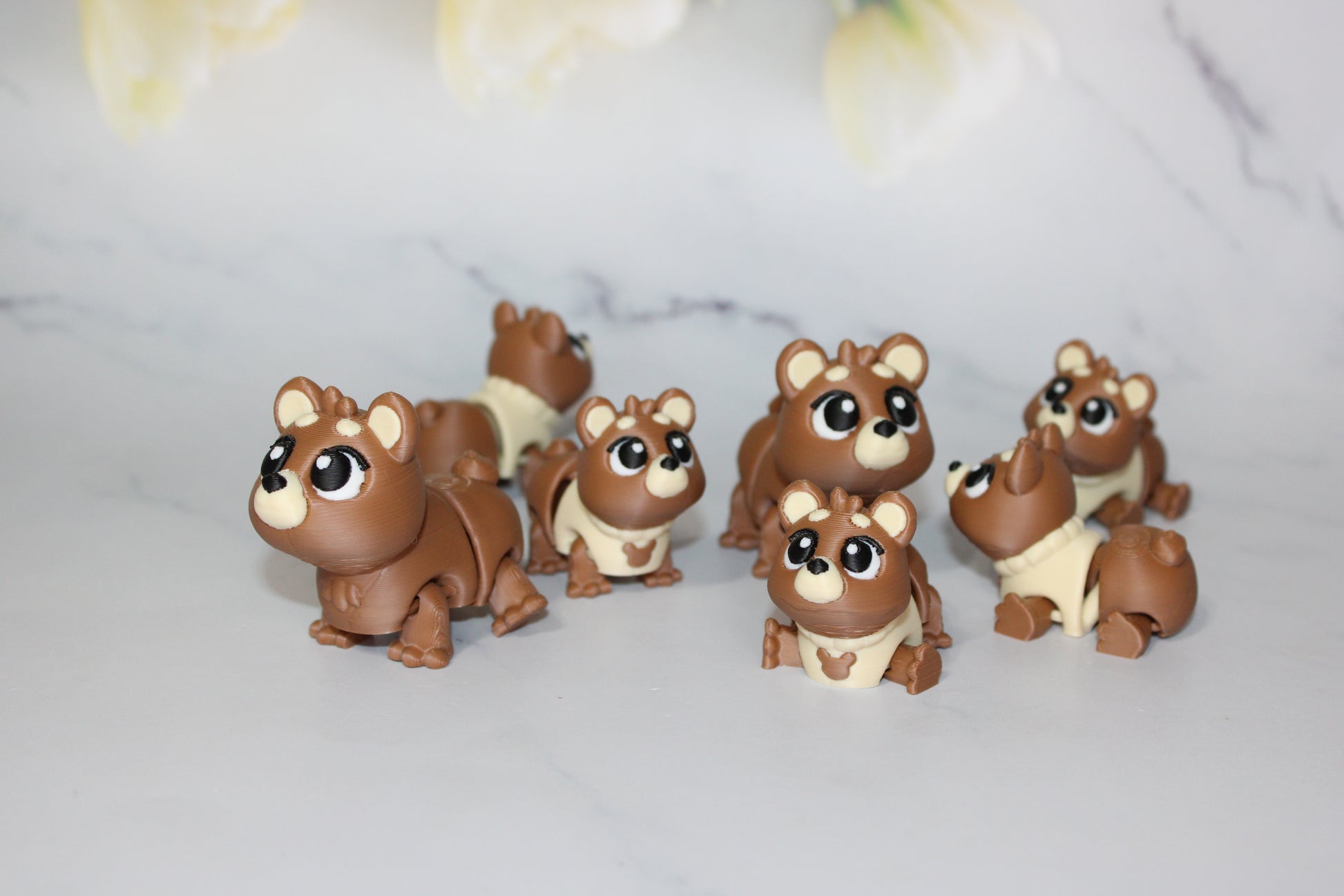 Mama and Baby Bear 8 Piece Set 3D Printed Articulated Flexi Fidget - Wonderland 3D Printing 