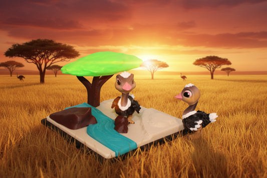 Ostrich with Diorama- Includes both Ostriches - Wonderland 3D Printing 