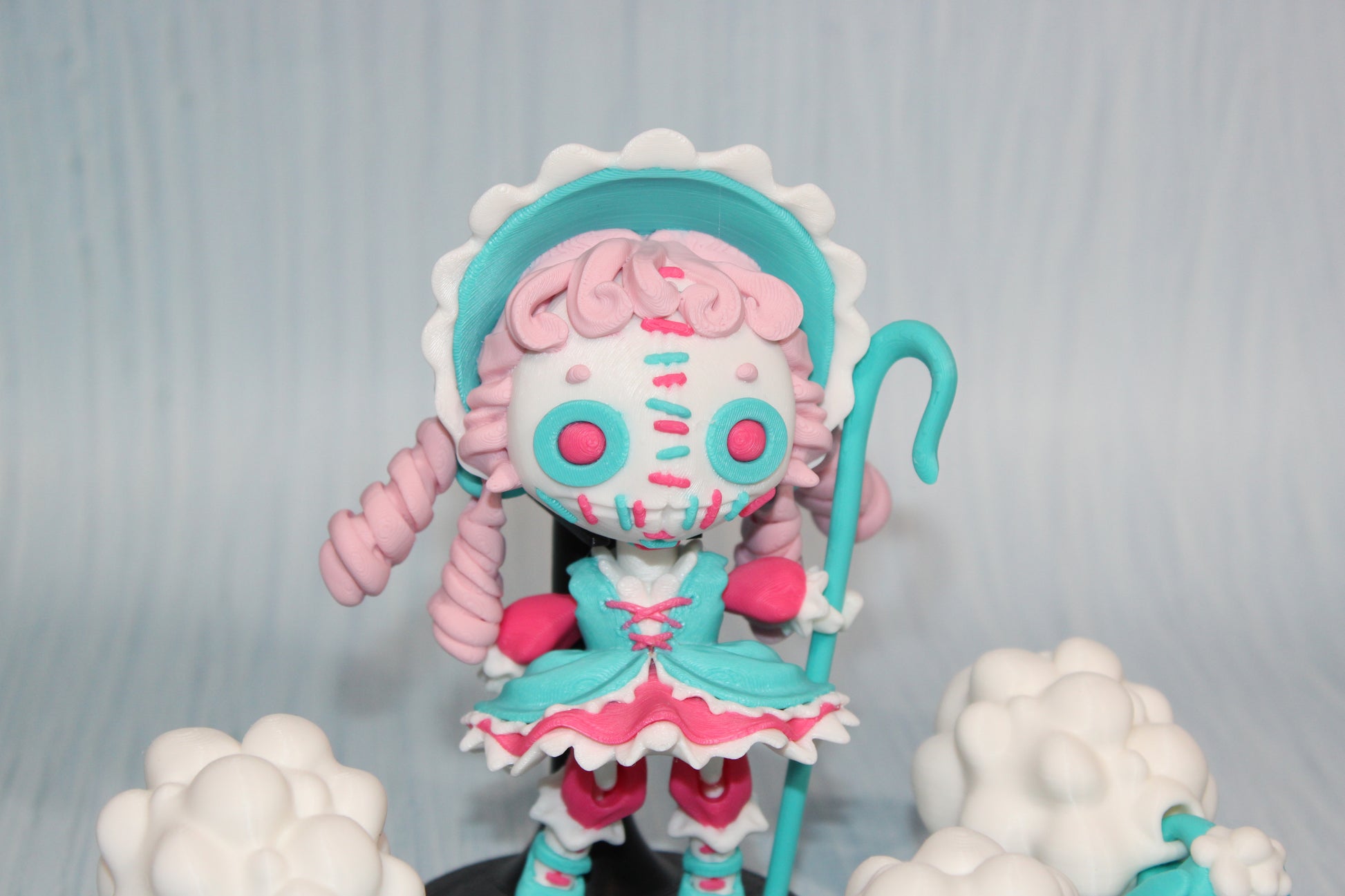 3d Printed Sheeperdess  flexi fidget figurine 4.5" tall comes with stand and 3 sheep - Wonderland 3D Printing 