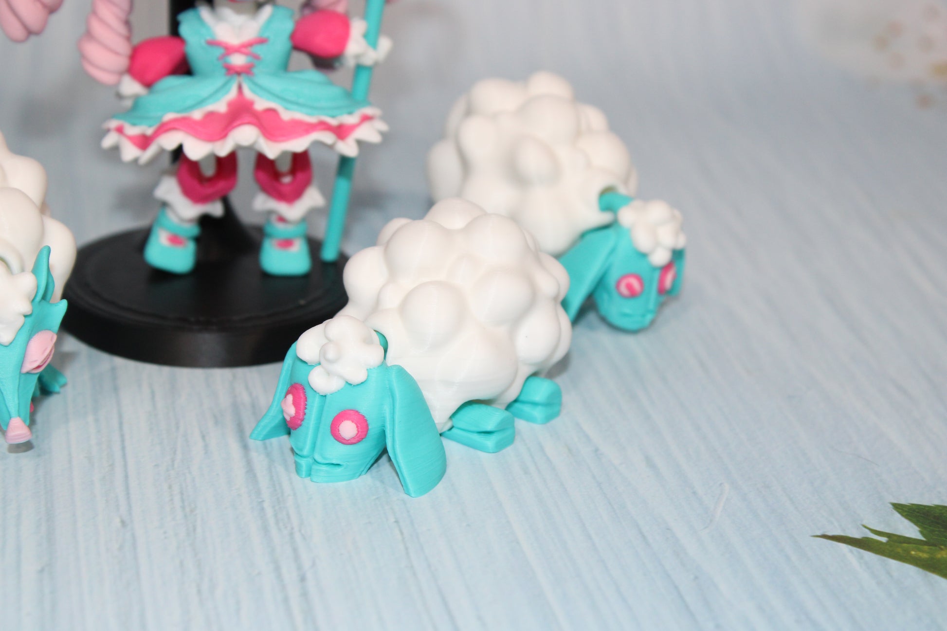 3d Printed Sheeperdess  flexi fidget figurine 4.5" tall comes with stand and 3 sheep - Wonderland 3D Printing 