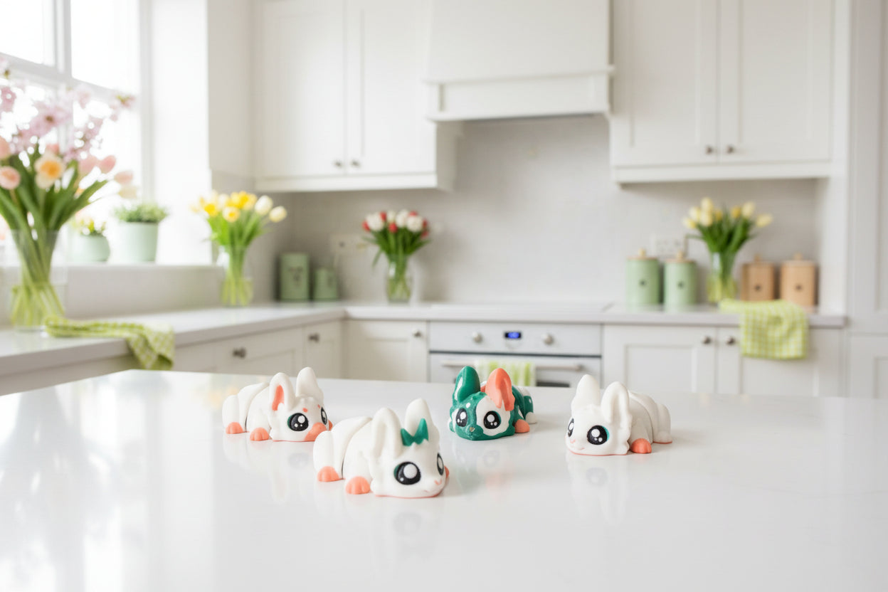3d printed Flexi Bunnies set of 4-3" long - Wonderland 3D Printing 