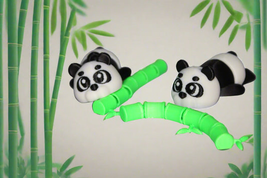 Panda with Bamboo 2 Piece Set-2.5 inches  3D Printed Articulated Flexi Fidget