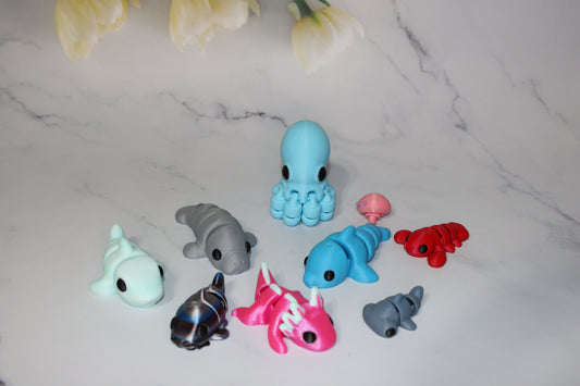 Mini Sea Life Flexi 2-3 inches - Multipack Options 3D Printed Articulated Fidget Toys - Wonderland 3D Printing 
