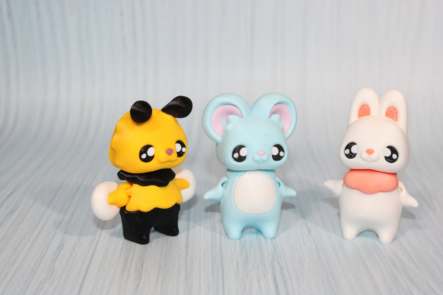 3D Printed Bee, Mouse and Bunny Pixies- 3" tall- all 3 included - Wonderland 3D Printing 