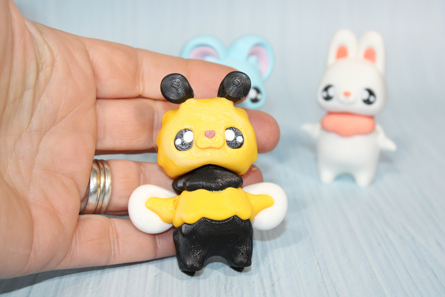 3D Printed Bee, Mouse and Bunny Pixies- 3" tall- all 3 included - Wonderland 3D Printing 