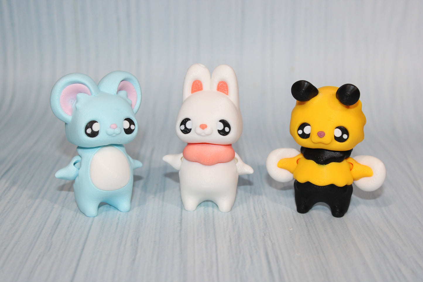 3D Printed Bee, Mouse and Bunny Pixies- 3" tall- all 3 included - Wonderland 3D Printing 