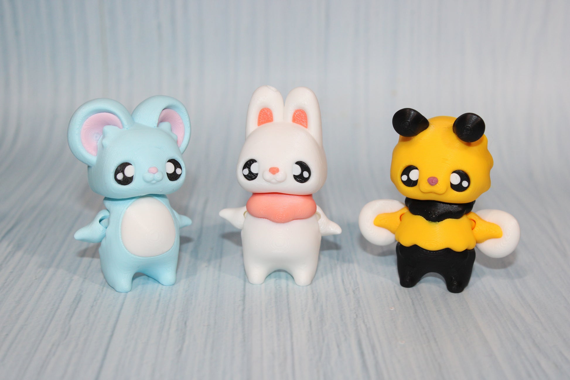 3D Printed Bee, Mouse and Bunny Pixies- 3" tall- all 3 included - Wonderland 3D Printing 