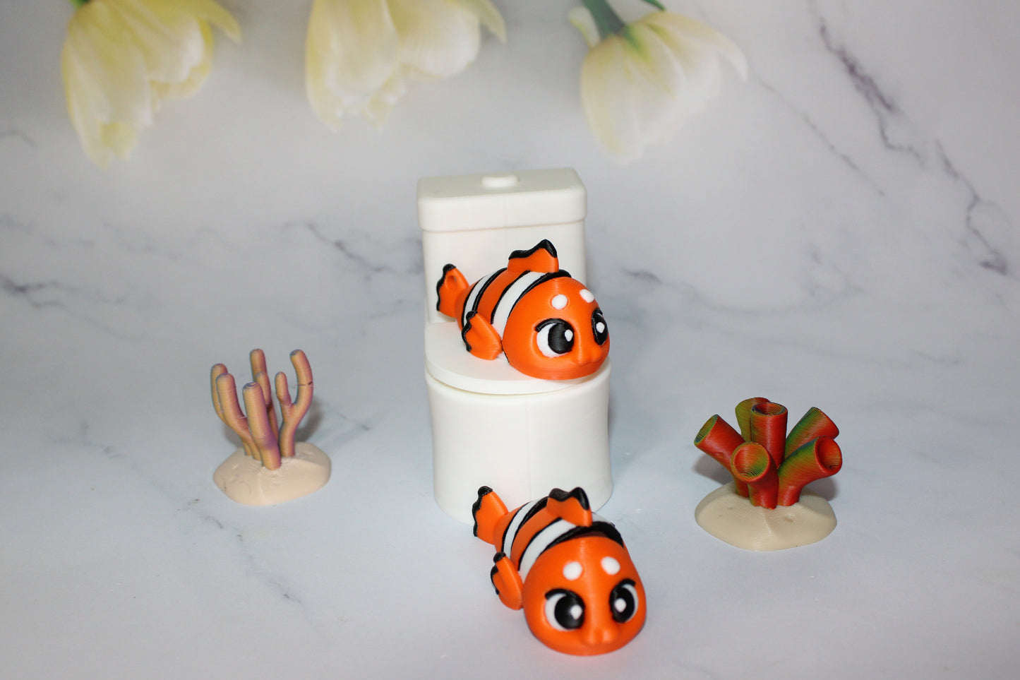 Clown Fish 5 Piece Set 2.5 inches 3D Printed Articulated Flexi Fidget - Wonderland 3D Printing 