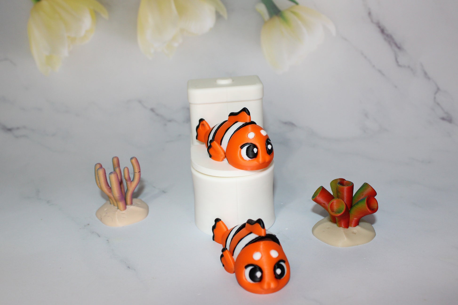 Clown Fish 5 Piece Set 2.5 inches 3D Printed Articulated Flexi Fidget - Wonderland 3D Printing 