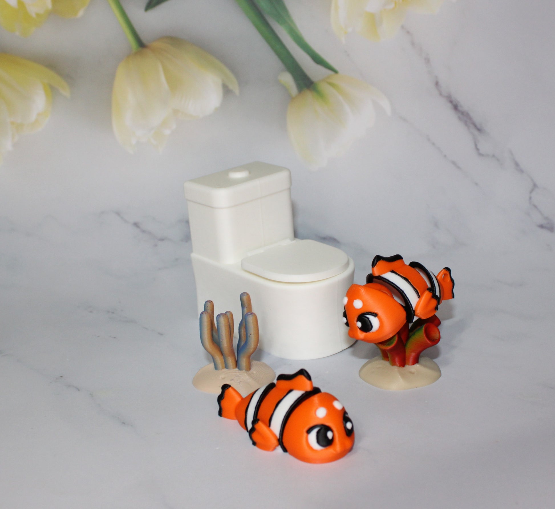 Clown Fish 5 Piece Set 2.5 inches 3D Printed Articulated Flexi Fidget - Wonderland 3D Printing 