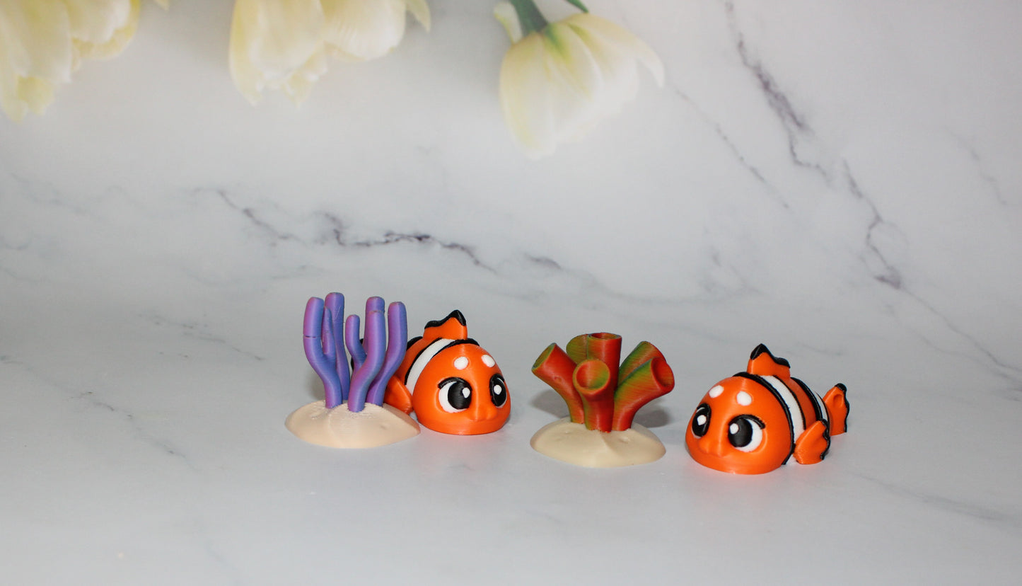 Clown Fish 5 Piece Set 2.5 inches 3D Printed Articulated Flexi Fidget - Wonderland 3D Printing 