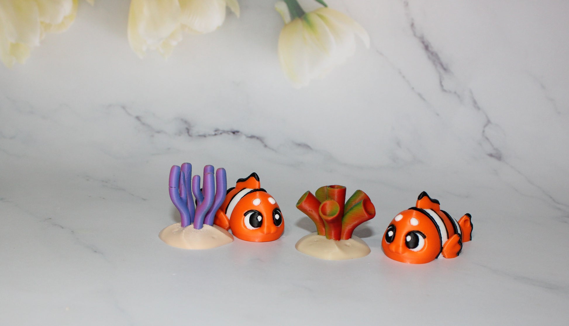 Clown Fish 5 Piece Set 2.5 inches 3D Printed Articulated Flexi Fidget - Wonderland 3D Printing 