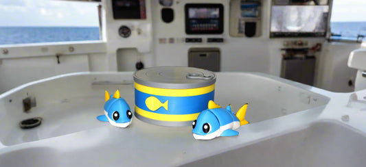 Tuna Fish with Can Container 3 Piece Set 2.5 inches 3D Printed Articulated Flexi Fidget