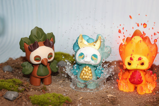 3d printed Elemental Mooshlings 3"- all 3 included - Wonderland 3D Printing 