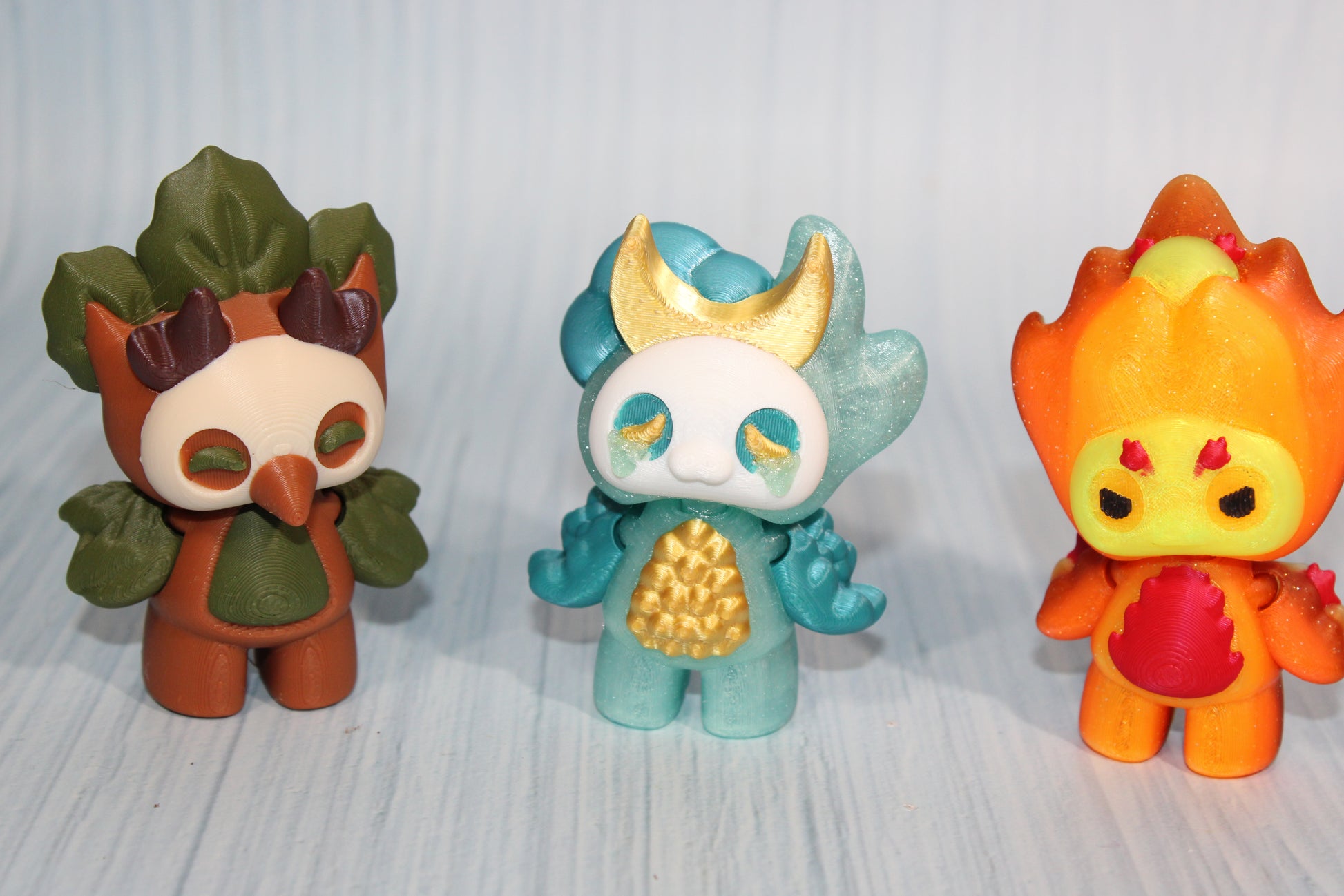 3d printed Elemental Mooshlings 3"- all 3 included - Wonderland 3D Printing 