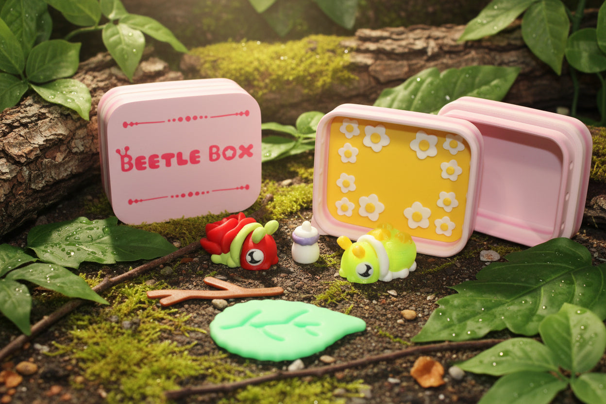 3D Printed Beetle Box 3" comes with 2 beetles - Wonderland 3D Printing 