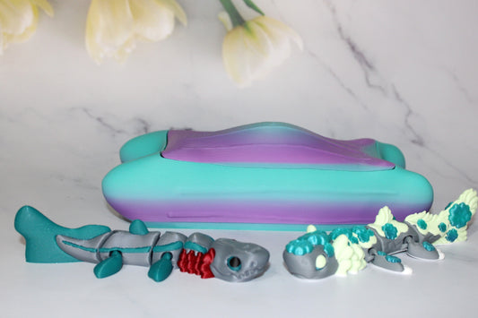 Frilled Shark with Mermaid Purse Options 3D Printed Articulated Figurine - Wonderland 3D Printing 