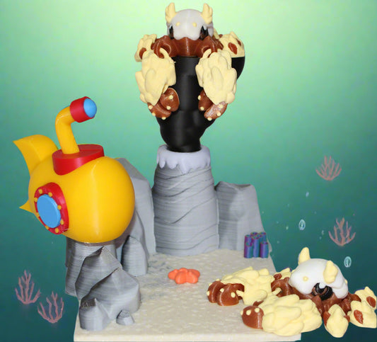 Yeti Crab with Hydrothermal Vent Set Options-Articulated Flexi Fidget Full Color 3D Printed Toy - Wonderland 3D Printing 
