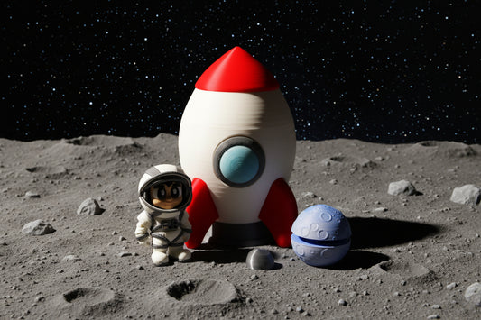 3D-printed Astronaut and Spaceship container with moon clicker - Wonderland 3D Printing 