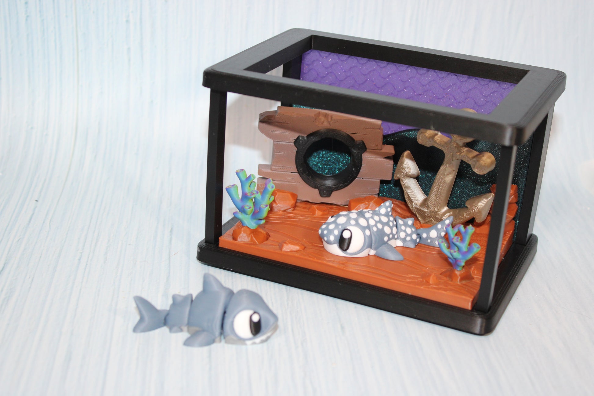 Deep Sea Tank Design Showcase-3D Printed Flexi Fidget- Comes with 2 flexi Sharks - Wonderland 3D Printing 