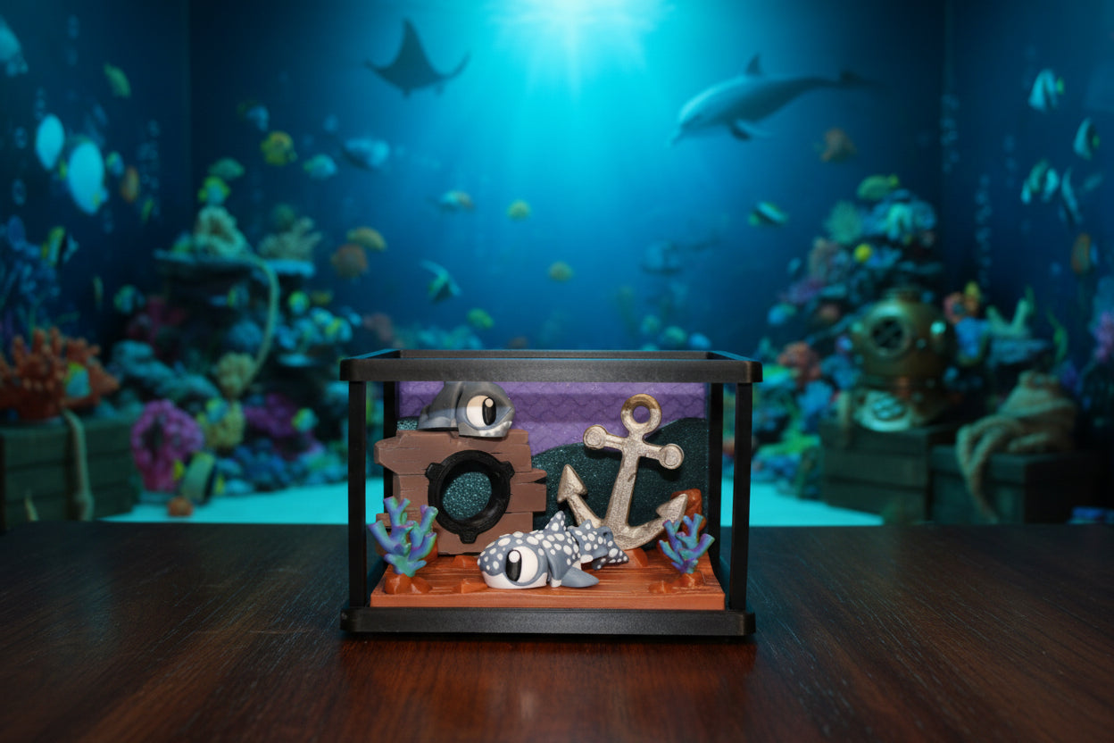 Deep Sea Tank Design Showcase-3D Printed Flexi Fidget- Comes with 2 flexi Sharks - Wonderland 3D Printing 