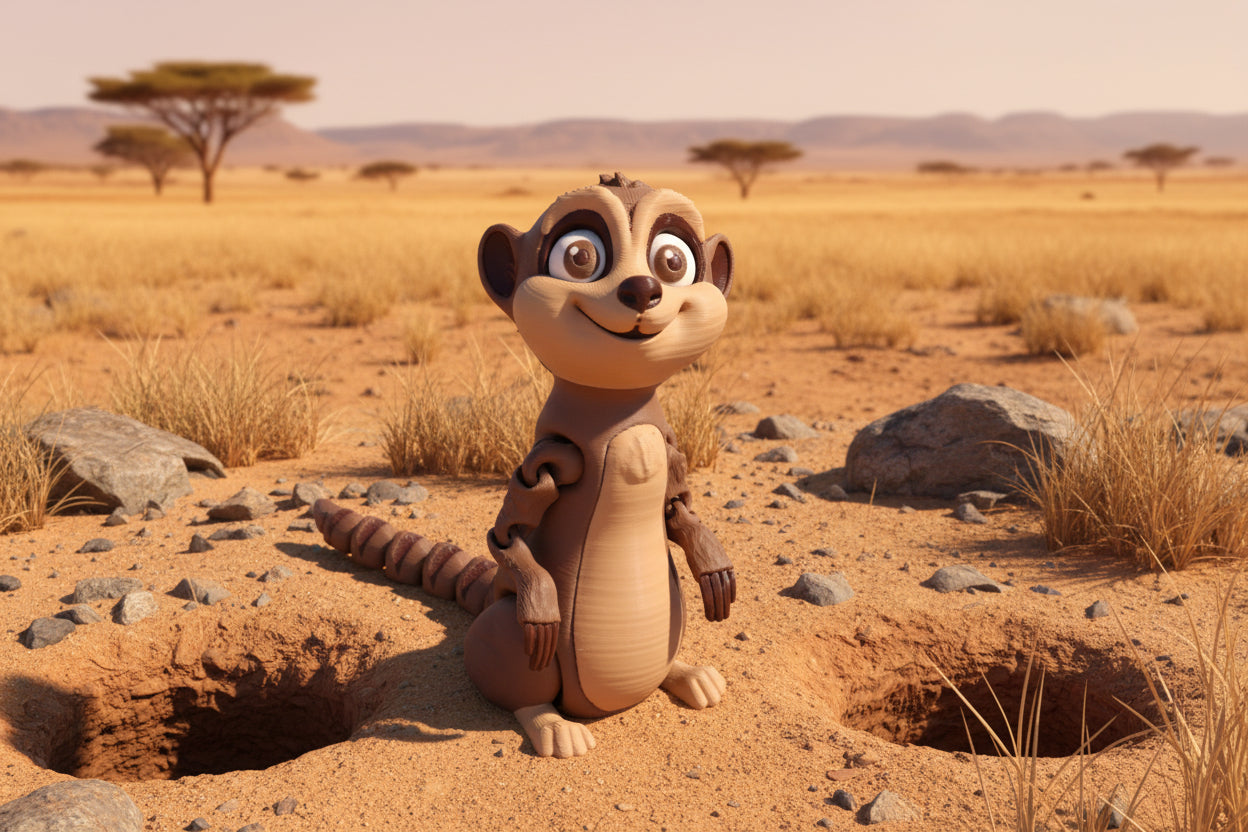 Meercat 3D Printed Articulated Figurine 3.75" tall - Wonderland 3D Printing 